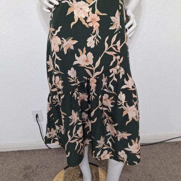 (NEW) Sweetheart Neck Green Dark Cottagecore Prairie Floral Tiered Midi Dress M - Picture 4 of 14